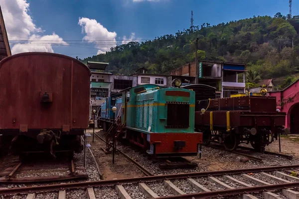 Old rail stock beside the main line at Ihalakotte railway station, Sri Lanka, Asia
