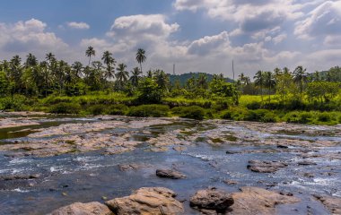 Maha Oya nehri boyunca Pinnawala, Sri Lanka, Asya manzarası