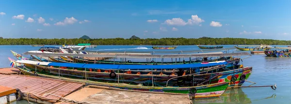 Longtailed Speed Boats Moored Landing Bay Settlement Panyi Phang Nga — Stock Photo, Image