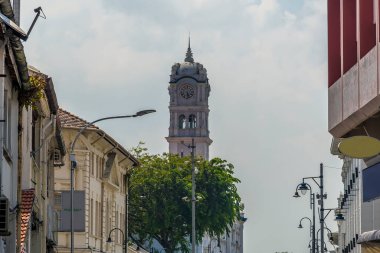 George Town, Penang Adası, Malezya, Asya 'daki jübile saat kulesine doğru bir manzara