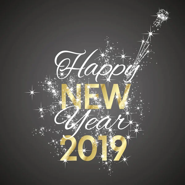 2019 Happy New Year Feu Artifice Champagne Noir Blanc Fond — Image vectorielle