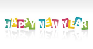 Mutlu yeni yıl 2019 renk negatif boşluk harflerle gölgeler beyaz manzara vektör logo simge afiş tebrik kartı