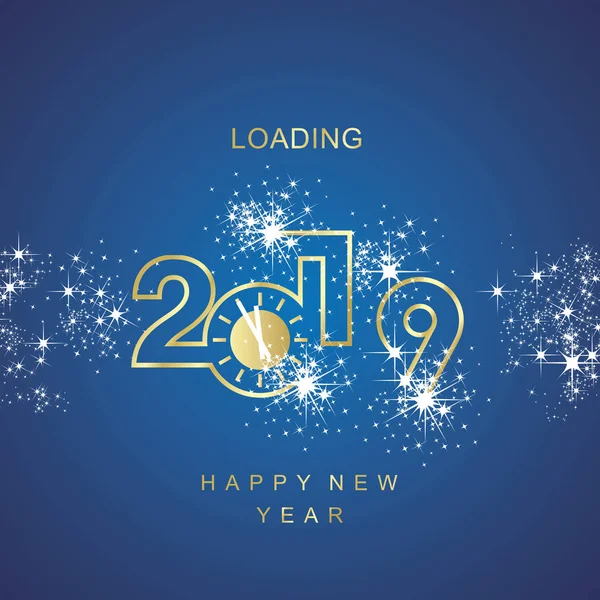Bonne Année 2019 Chargement Horloge Dorée Étincelle Feu Artifice Bleu — Image vectorielle