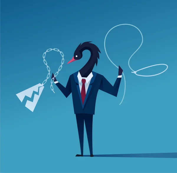 Vector Business Metaforische Illustratie Zwarte Zwaan Met Berenval Lasso Voor — Stockvector