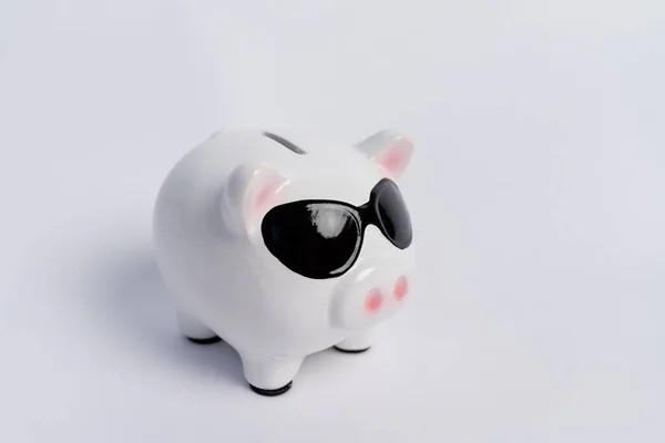 Piggy Bank White Background Space Text — Stock Photo, Image
