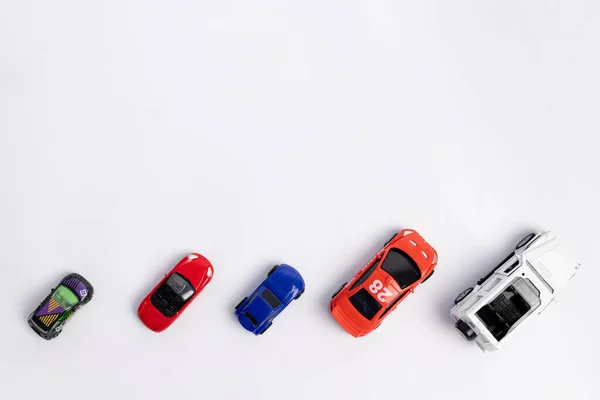 Toys Constuctor Cars Top View White Background Place Text — Stock Photo, Image