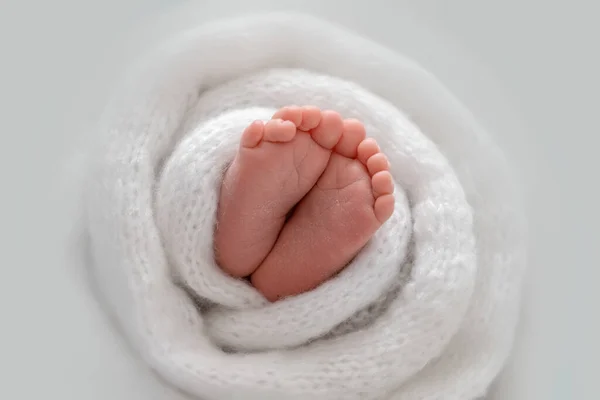 Ноги Новорожденного Белом Фоне Пространство Текста Мать Ребенок Концепция Счастливой — стоковое фото