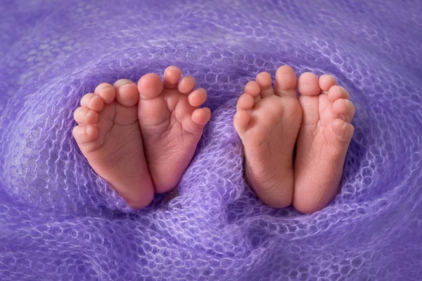Bebek Ayakları Leylak Arka Planda Ikizler Mesajlaşma Yeri Bir Çocuk — Stok fotoğraf