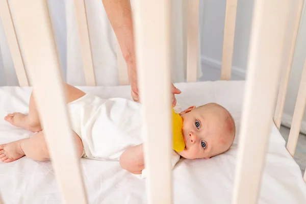 Baby Maanden Oud Meisje Liggend Wieg Ochtend Baby Baby Naar — Stockfoto