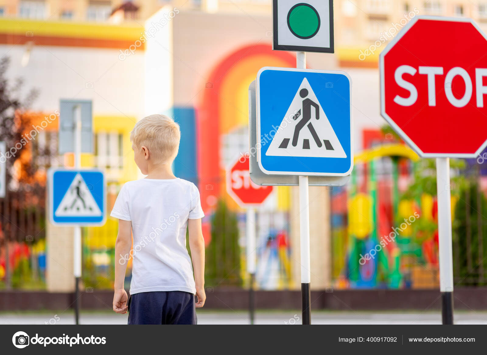 Child Learns Cross Road Pedestrian Crossing Traffic Rules Children