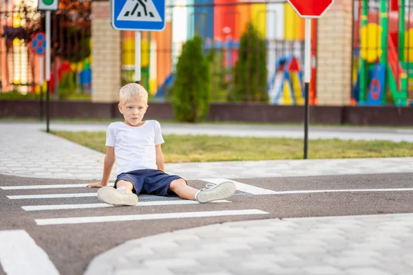 Child Learns Cross Road Pedestrian Crossing Traffic Rules Children