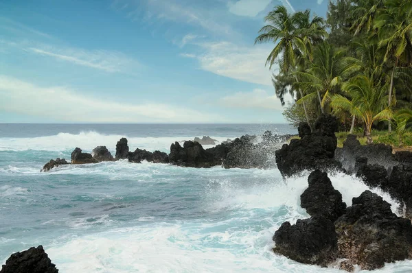 Costa Tropical Las Islas Del Pacífico Olas Salpicando Sobre Rocas —  Fotos de Stock