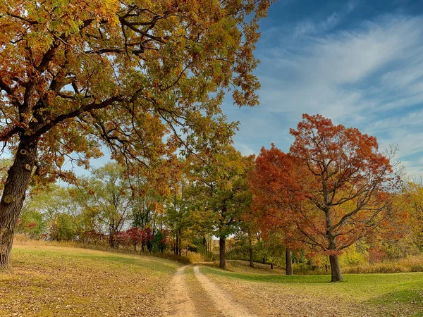 Rural Estrada Rural Crocante Outono Outono Cores Estrada Terra Através — Fotografia de Stock