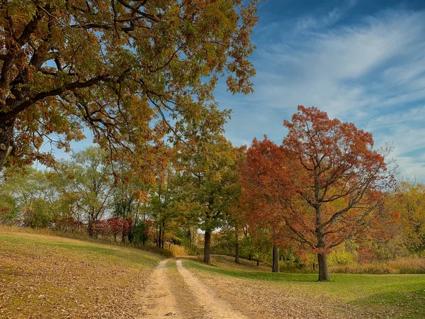 Rural Estrada Rural Crocante Outono Outono Cores Estrada Terra Através — Fotografia de Stock