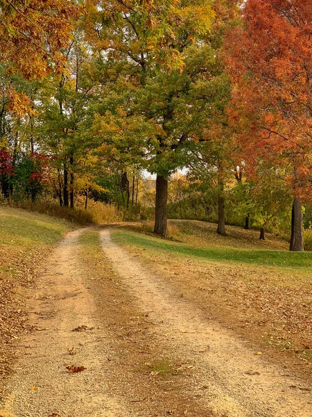 Rural Estrada Rural Crocante Outono Outono Cores Estrada Terra Através — Fotografia de Stock