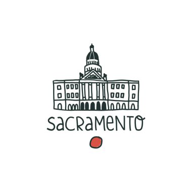 El yazısıyla çizilmiş Sacramento ikonu ve Kaliforniya Devlet Binası.