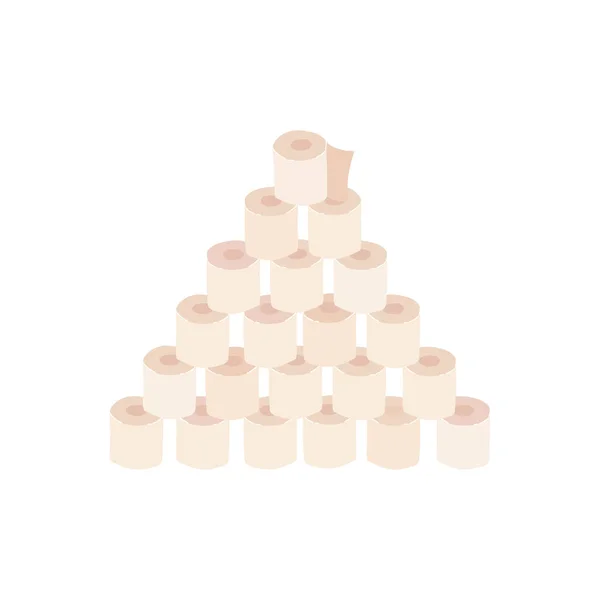 Beaucoup de rouleaux de papier toilette disposés dans une pyramide. Vecteur plat dessiné à la main illustration isolée . — Image vectorielle