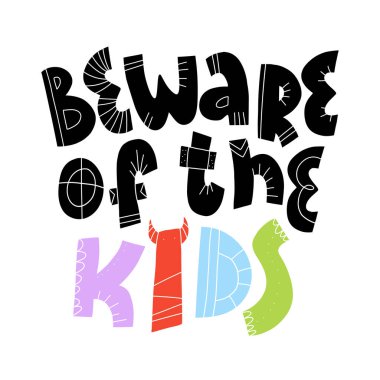 Eğlenceli el yazısı yazan çocuklara dikkat et. İzole edilmiş arkaplanda düz vektör çizimi.