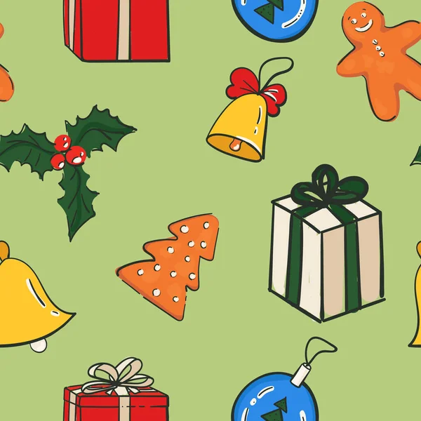 Zabawny Ładny Kolorowy Ręcznie Rysowane Boże Narodzenie Bezszwowy Wzór Pakowania — Wektor stockowy