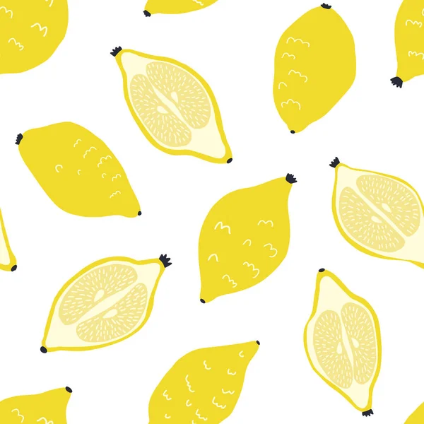 Patrón Colorido Jugoso Limones Hojas Dibujados Mano Para Cobertura Papel — Vector de stock