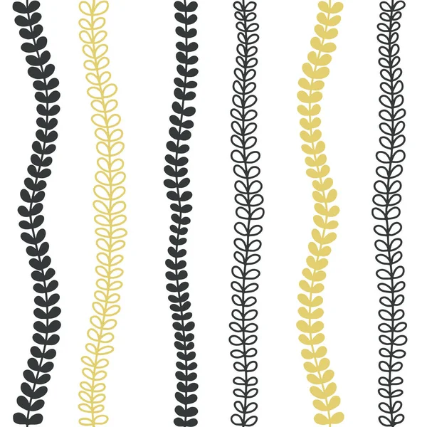 テキスタイル ファブリック 包装紙や他の印刷やデザインのための抽象的なグレーと黄色の植物の枝とトレンディな手描きスタイルの垂直シームレスなパターン 孤立した背景のフラットベクトルイラスト — ストックベクタ