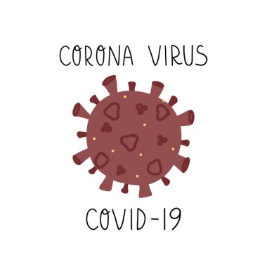 Corona Virüsü Covid-19 vektör el çizimi izole arkaplan ve harf metni üzerine. 