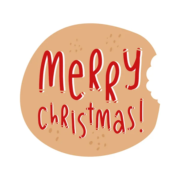 Carino pan di zenzero morso biscotto con divertente lettering Buon Natale. Biglietto di auguri, banner vettoriale design isolato. — Vettoriale Stock