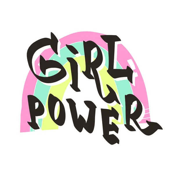 Inspirierende handgezeichnete Schrift Girl Power Text und Regenbogen auf dem Hintergrund. Flacher Vektor isolierte Abbildung. — Stockvektor