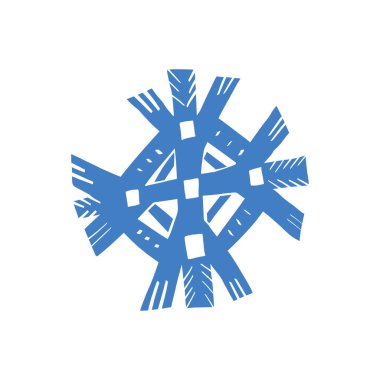 Güzel el çizimi kış sembolü - mavi kar tanesi. Vektör izole illüstrasyonu.