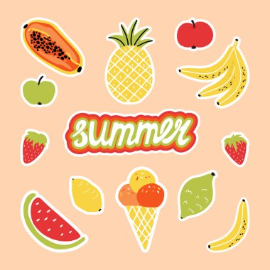 Eğlenceli el yazısı, taze meyve, dondurma ve şirin bir yaz yazısı..