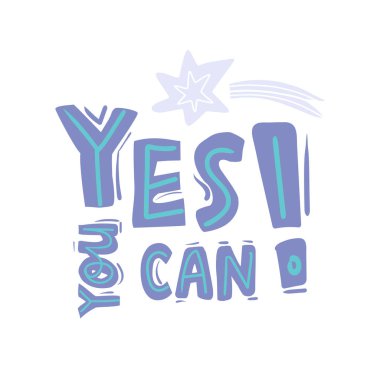 Evet, komik yazı ve şirin kuyrukluyıldız çizebilirsin. Motivasyon kartı, pankart tasarımı. Şirin vektör illüstrasyonu.