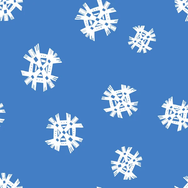 Cute and funny hand drawn blue snowflakes seamless pattern for textile, wrapping paper, coverage and other design. — Stock Vector
