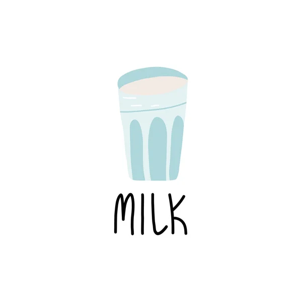 Joli verre dessiné à la main avec du lait et des lettres. Illustration vectorielle. — Image vectorielle