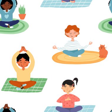 Meditasyon yaparken, yoga yaparken ve çeşitli pozlarda nefes alma egzersizleri yaparken sevimli, pürüzsüz bir desen..