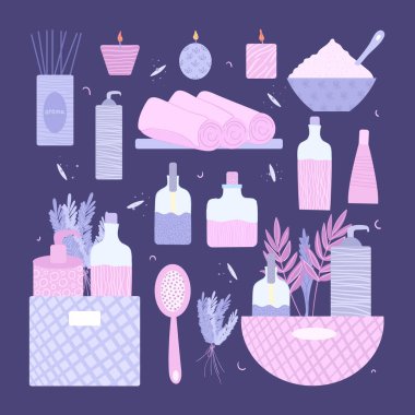 Hoş spa aksesuarları seti. Vektör illüstrasyonu.