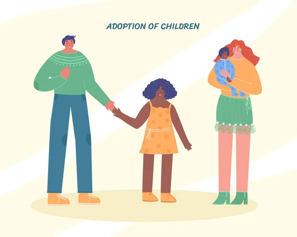 Multiraciální Rodina Písmeny Adopce Dětí — Stockový vektor