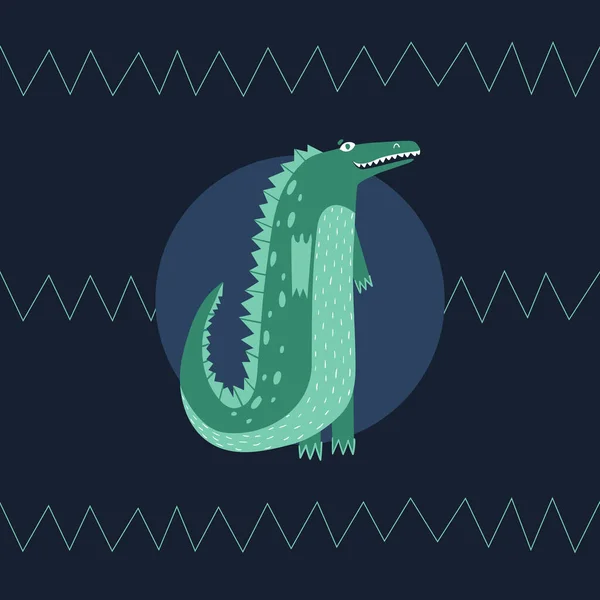 Plakat Dla Dzieci Uroczym Krokodylem Rysunek Dłoni Ilustracja Wektora Stylu — Wektor stockowy
