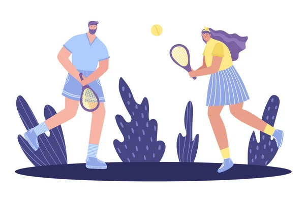 Het Tennisspel Man Vrouw Tennissen Vectorillustratie — Stockvector