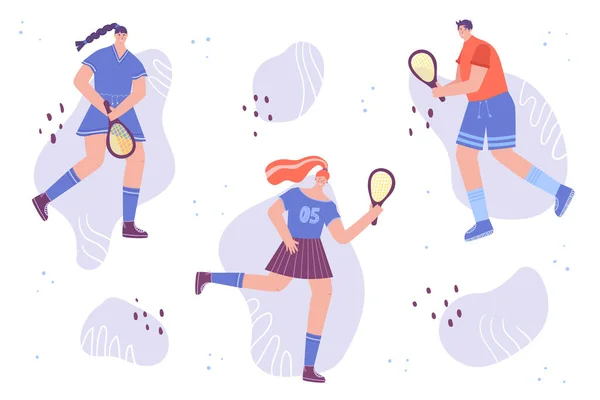 Donne Uomo Uniforme Sportiva Con Una Racchetta Gente Gioca Tennis — Vettoriale Stock