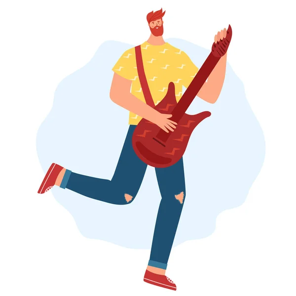 Guitarrista Joven Toca Guitarra Electrónica Ilustración Vectorial — Vector de stock