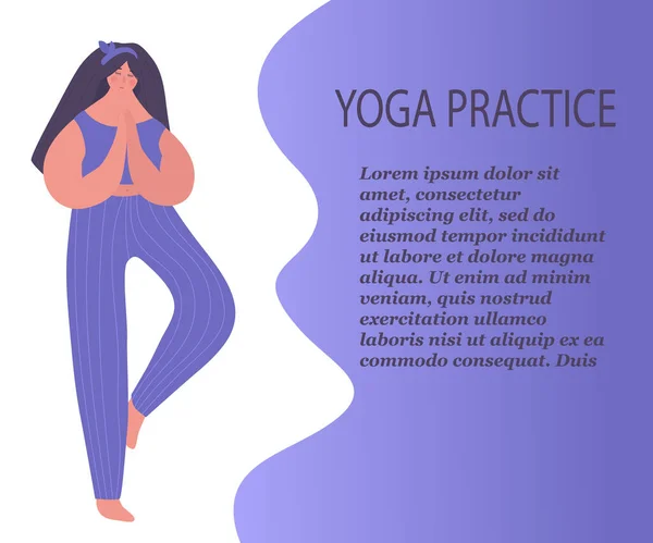 Práctica Yoga Una Joven Está Meditando Ilustración Vectorial Con Lugar — Archivo Imágenes Vectoriales