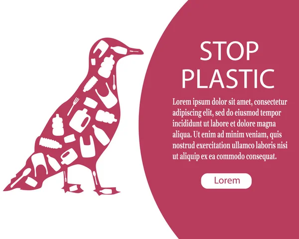 Póster Plástico Parada Pájaro Está Lleno Plástico Proteger Medio Ambiente — Archivo Imágenes Vectoriales