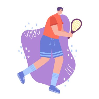 Tenis konsepti. Spor üniformalı, raketli bir adam..