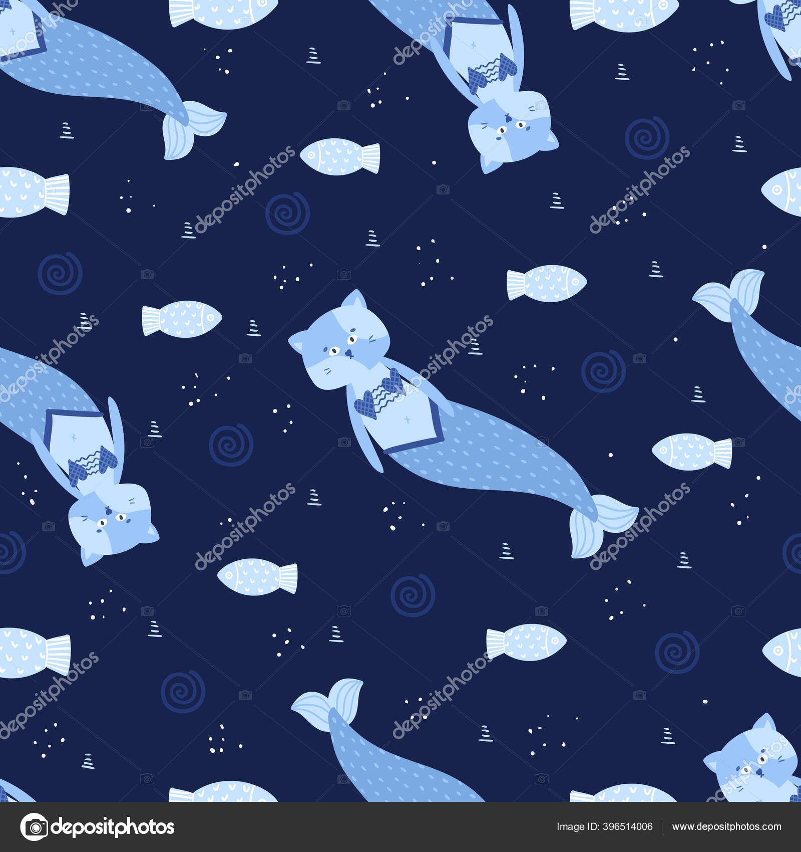 Pola Mulus Dengan Kucing Putri Duyung Yang Lucu Cocok Untuk Stok Vektor C Zefirkaksu 396514006
