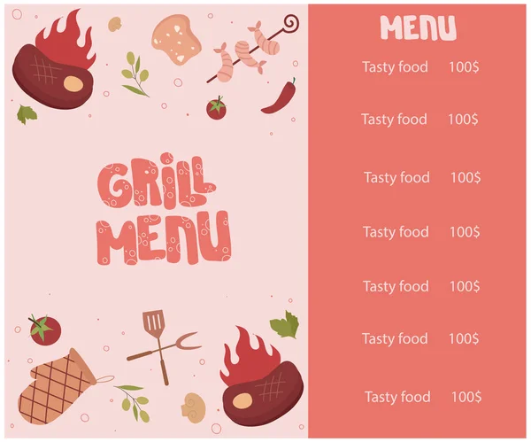 Szablon Menu Grilla Ilustracja Wektora Miejscem Tekst — Wektor stockowy