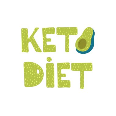 Keto diyeti, harf ayrımı. Vektör illüstrasyonu beyaz arkaplanda izole edildi.