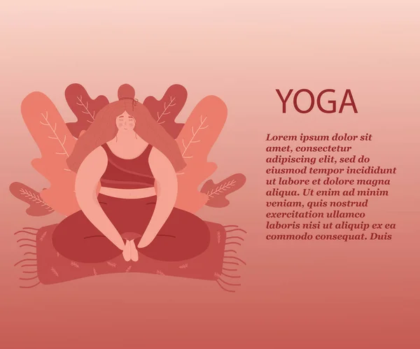 Mujer Joven Practica Yoga Meditación Aceptarse Mismo Ilustración Vectorial Con — Archivo Imágenes Vectoriales