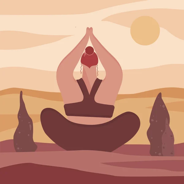Chica Practica Yoga Atardecer Lindo Vector Ilustración — Archivo Imágenes Vectoriales