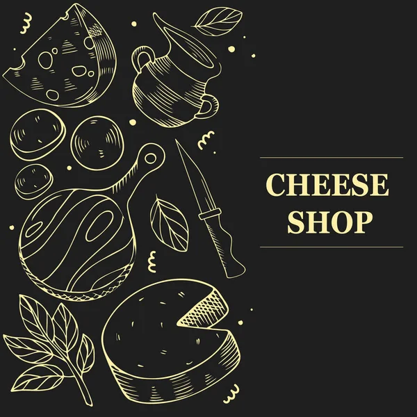Peynir Ürünleri Konsepti Menü Şablonu Broşür Siyah Arka Planda Pankart — Stok Vektör