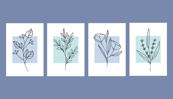 Verzameling Van Abstracte Posters Met Planten Hedendaagse Kunst Minimalisme Vectorillustratie — Stockvector